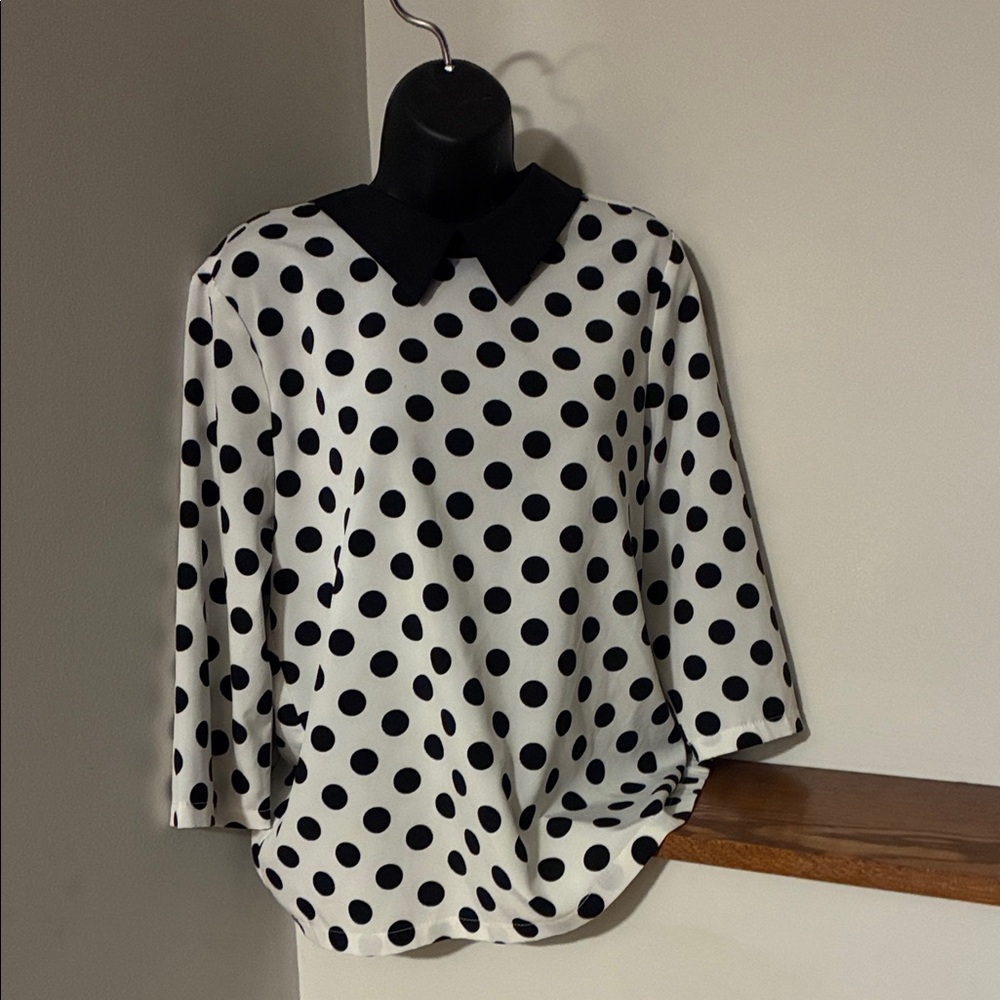 Allegra K Black and White Polka Dot Blouse